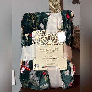 Cynthia Rowley Plush Blanket With Christmas Mouse Holiday Winter Full /Queen NWT